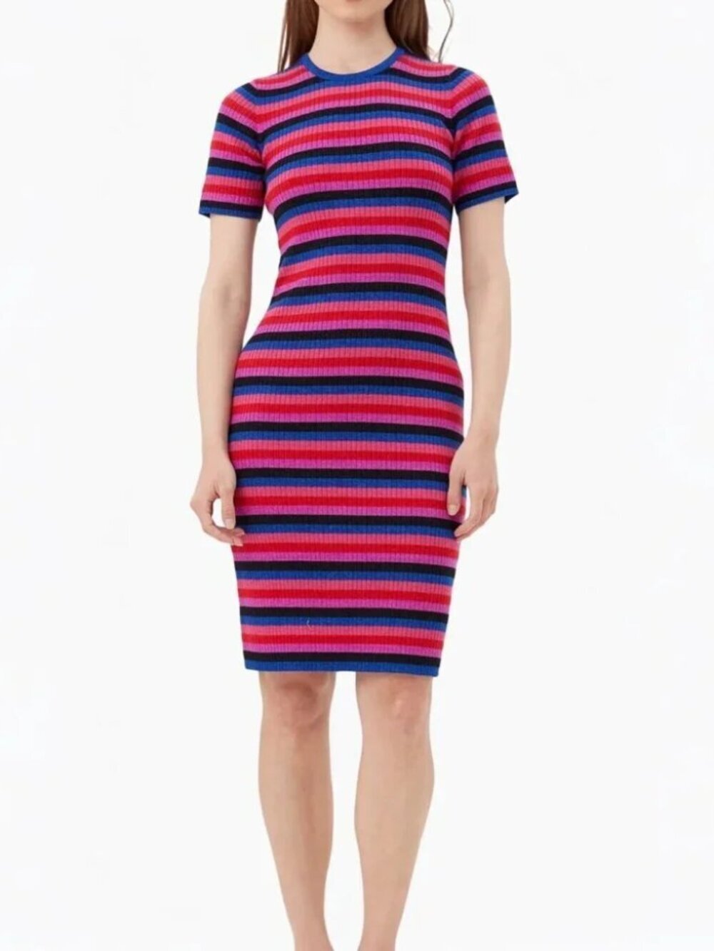 NWT Trina Turk Striped Ribbed Sweater Merino Wool Dress Multi Size L Retail $298 - Picture 3 of 5